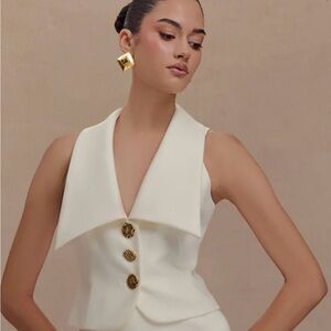 Elegant Cream Sleeveless Blazer with Gold Buttons- MESHKI brand- new with tags